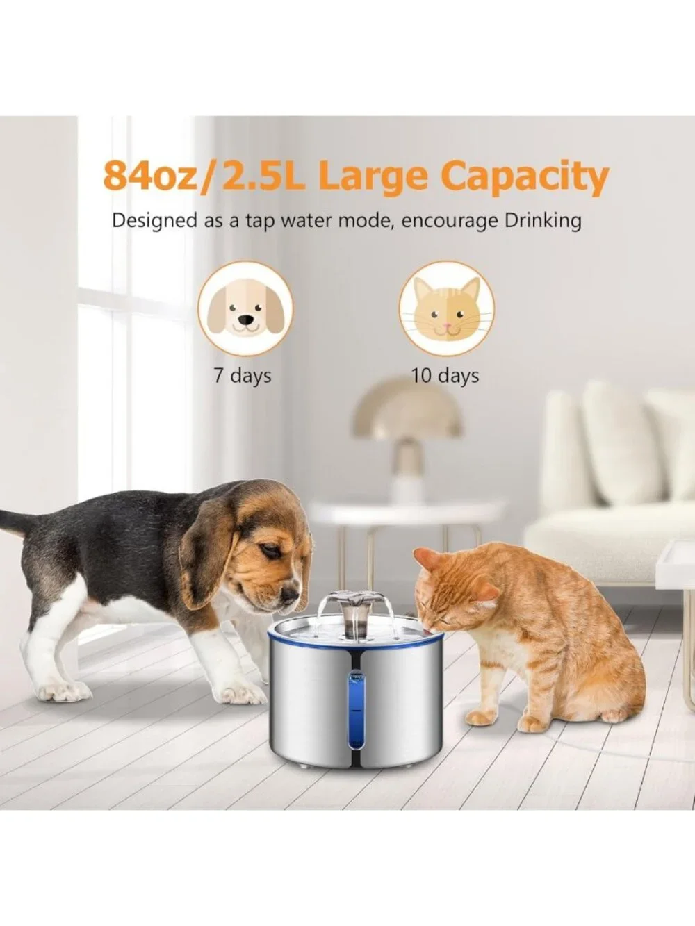 Stainless Steel Cat & Dog Water Fountain, 84oz Automatic Pet Dispenser